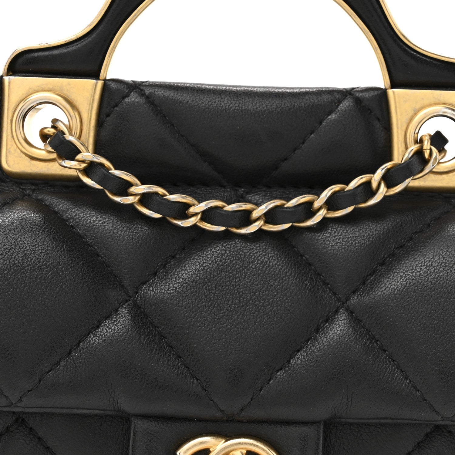 Chanel Calfskin Quilted Lady Handle Flap Card Holder With Chain Black 8 of 11
