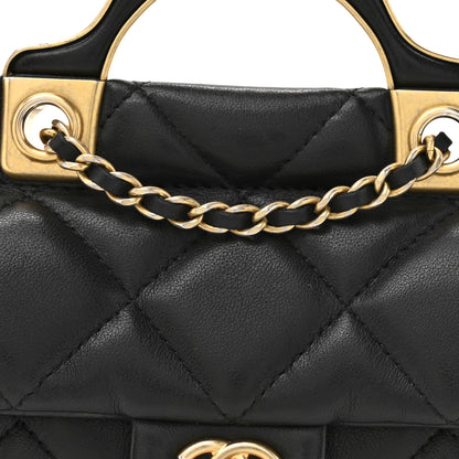 Chanel Calfskin Quilted Lady Handle Flap Card Holder With Chain Black 8 of 11