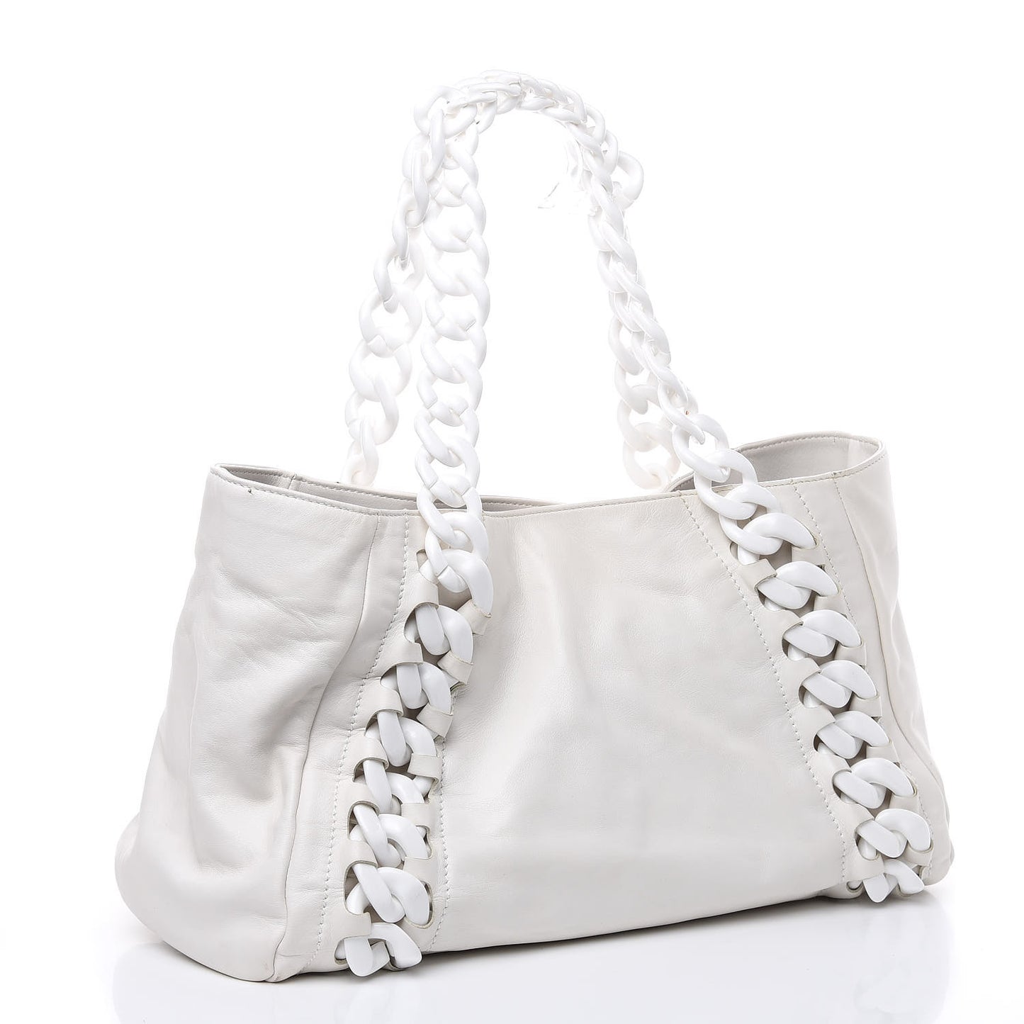 Calfskin Modern Chain Rhodoid East West Tote White