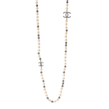 Chanel Pearl Bead CC Long Necklace Silver 1 of 5