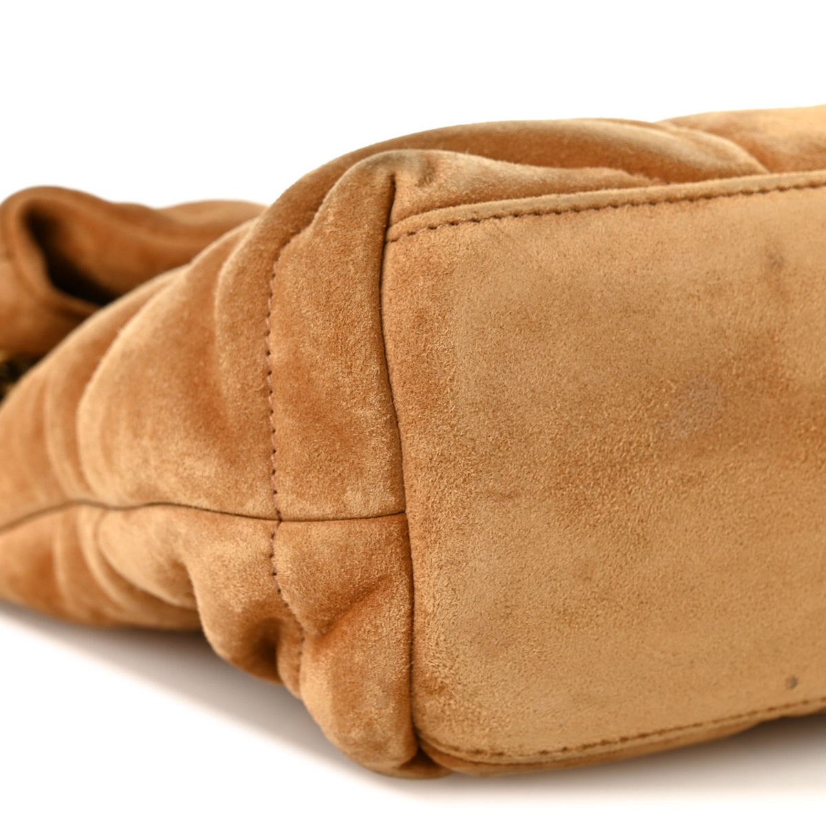 Saint Laurent Suede Calfskin Quilted Small Loulou Puffer Monogram Chain Satchel Cinnamon 9 of 10