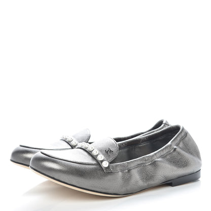 Chanel Laminated Lambskin Pearl CC Moccasin Loafers 39 Khaki 3 of 8