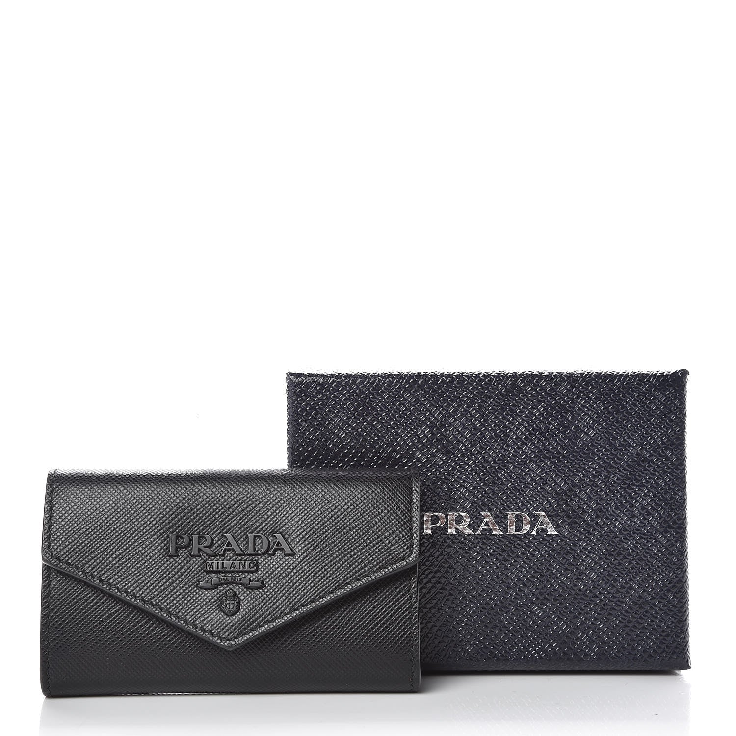 Prada Saffiano Shine Monochrome 4 Key Holder Black 11 of 11