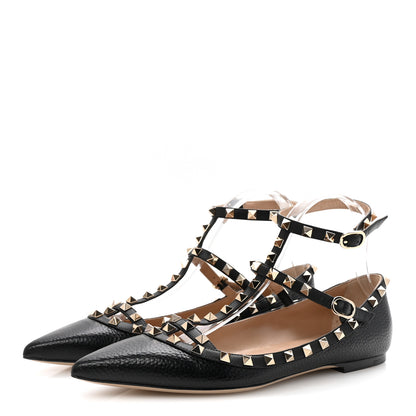 Valentino Garavani Calfskin Nappa Rockstud Cage Ballerina Flats 41 Black 4 of 9