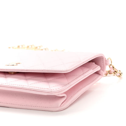 Chanel Lambskin Quilted Pearl Wallet On Chain WOC Pink 19 of 22