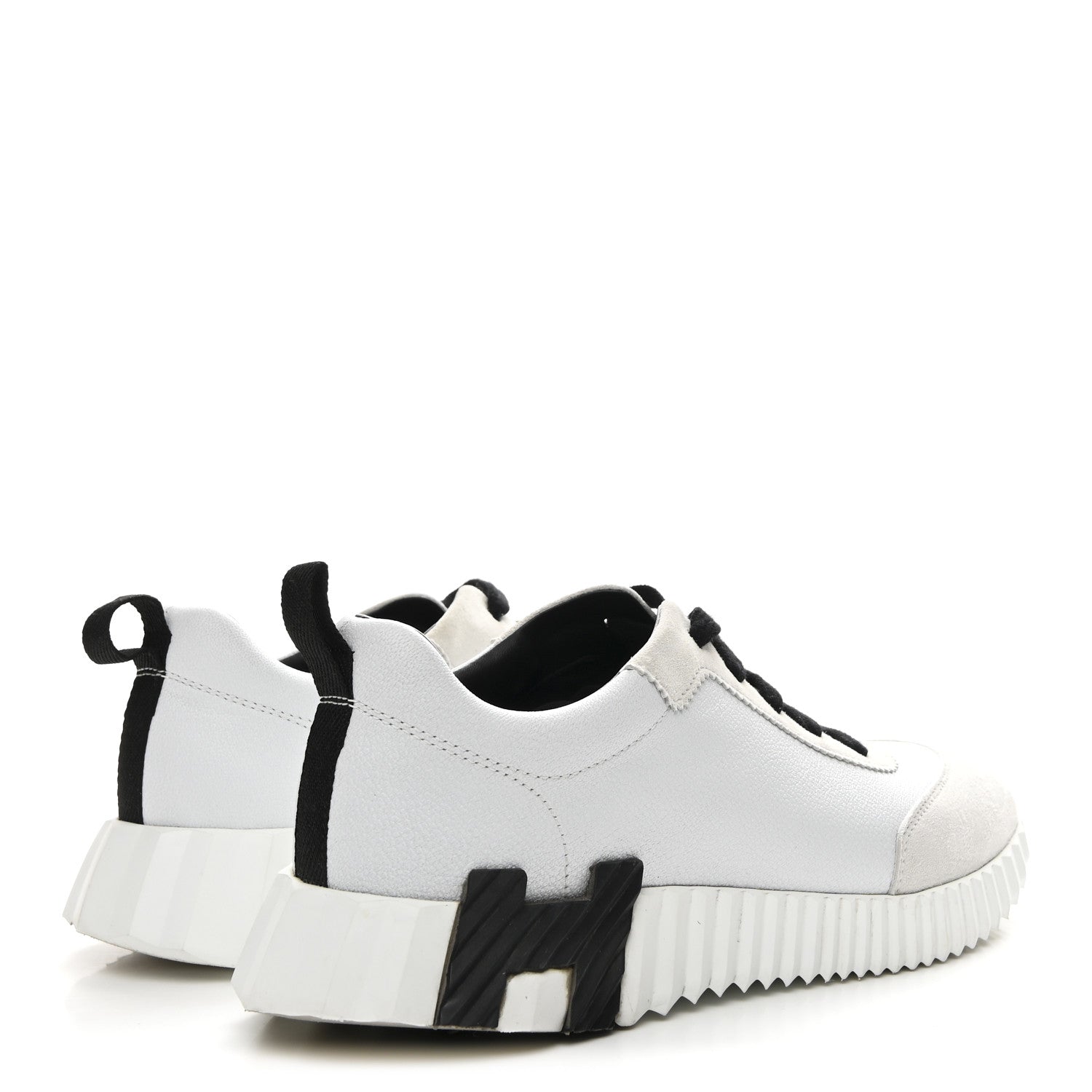 Hermes Sport Goatskin Suede Goatskin Bouncing Sneakers 37 White Black 5 of 9