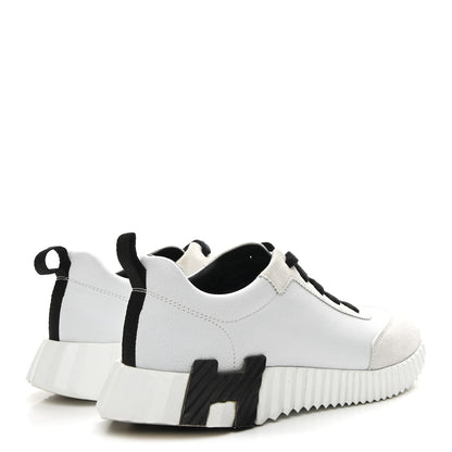 Hermes Sport Goatskin Suede Goatskin Bouncing Sneakers 37 White Black 5 of 9