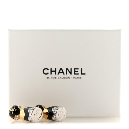 Chanel Metal Resin Crystal CC Pendant Earrings Gold Silver Black 5 of 5