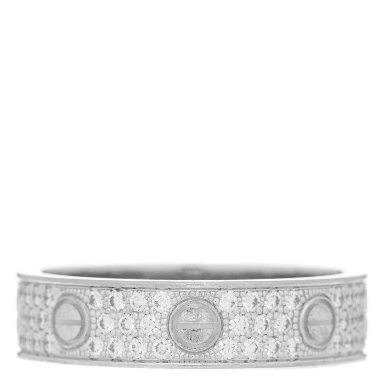 Cartier 18K White Gold Diamond 4mm LOVE Wedding Paved Band Ring 53 6.5 1 of 10