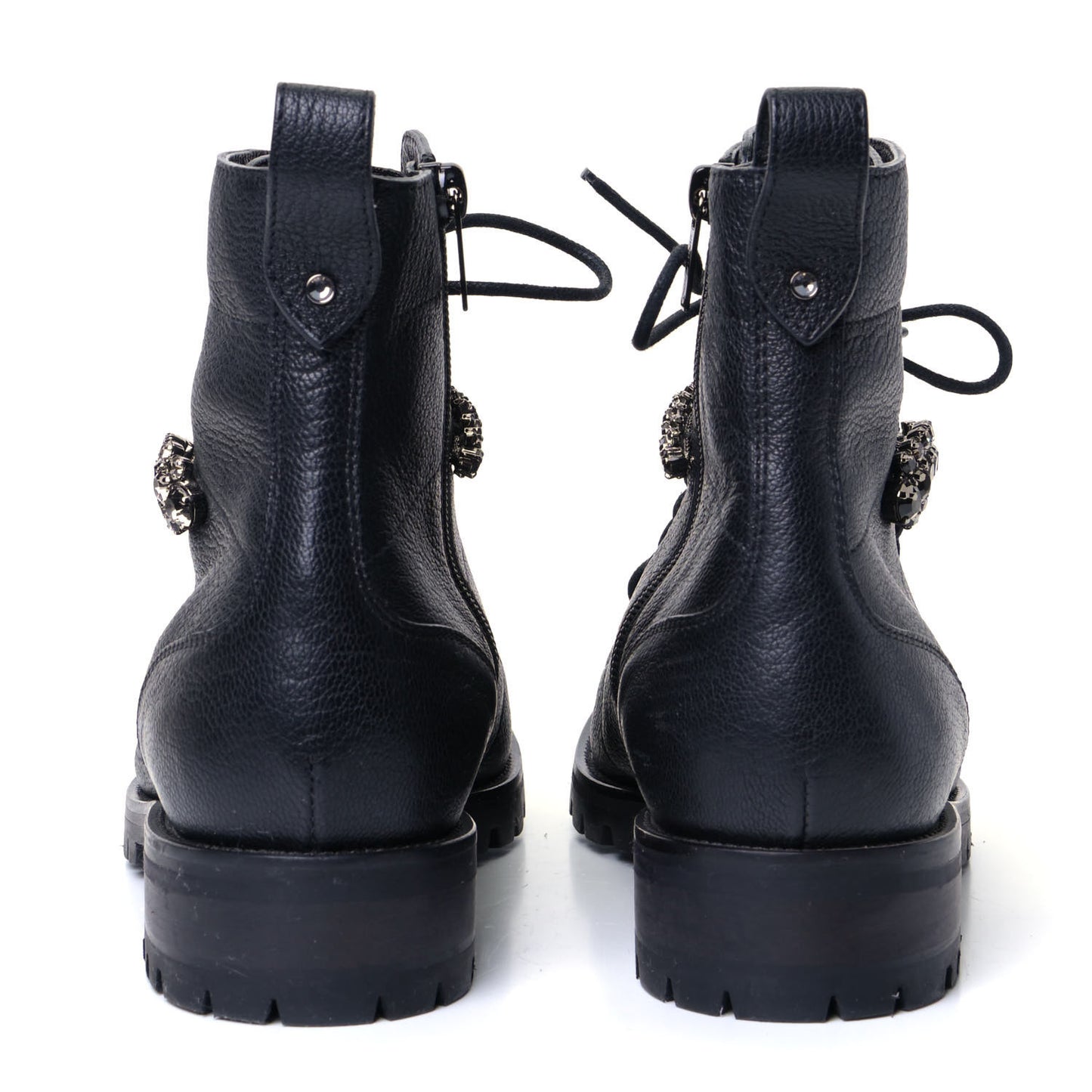 Grained Calfskin Crystal Embellished Cruz Combat Boots 40.5 Black
