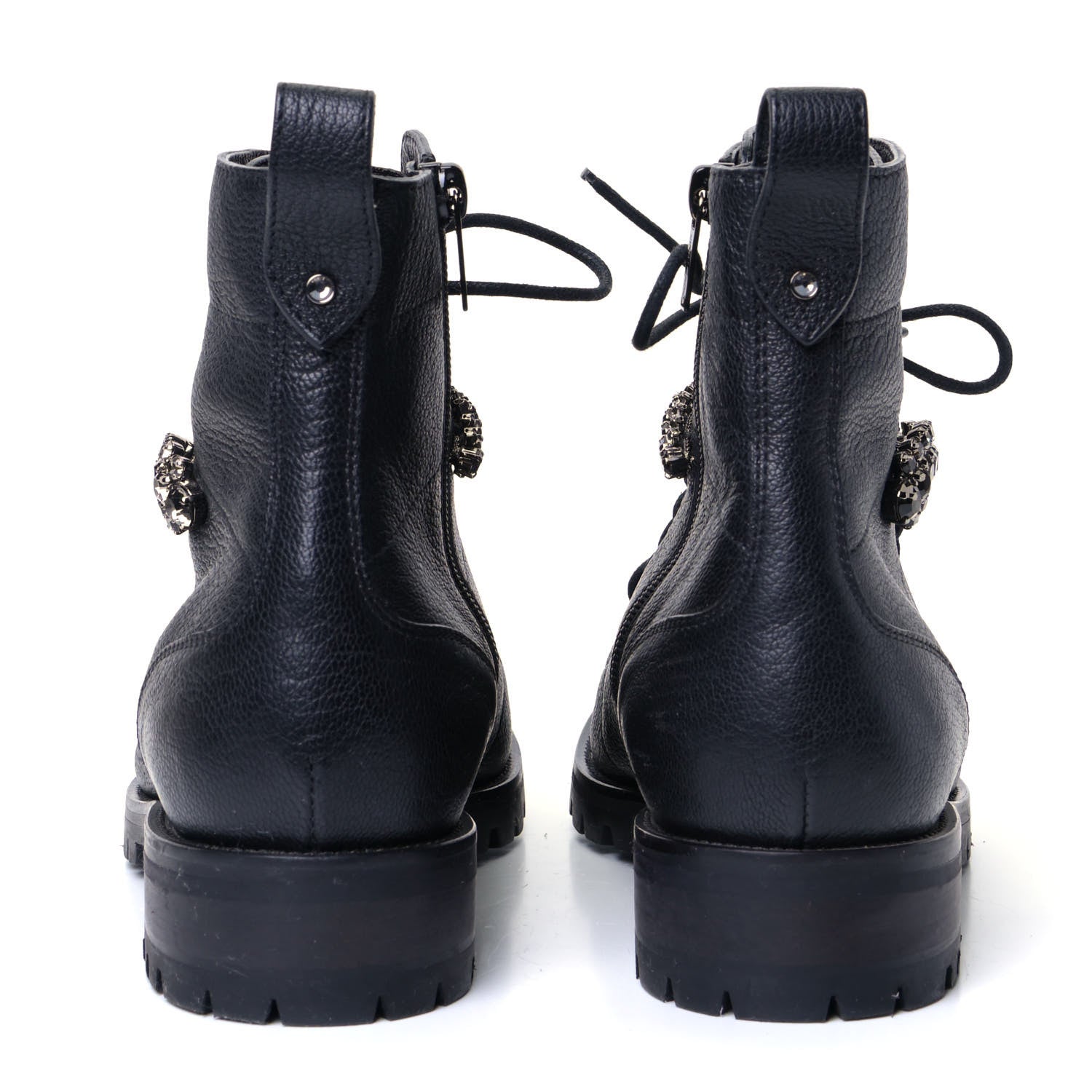 Jimmy Choo Grained Calfskin Crystal Embellished Cruz Combat Boots 40.5 Black 5 of 7