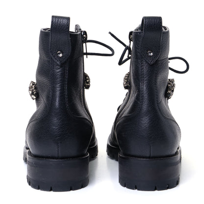 Jimmy Choo Grained Calfskin Crystal Embellished Cruz Combat Boots 40.5 Black 5 of 7