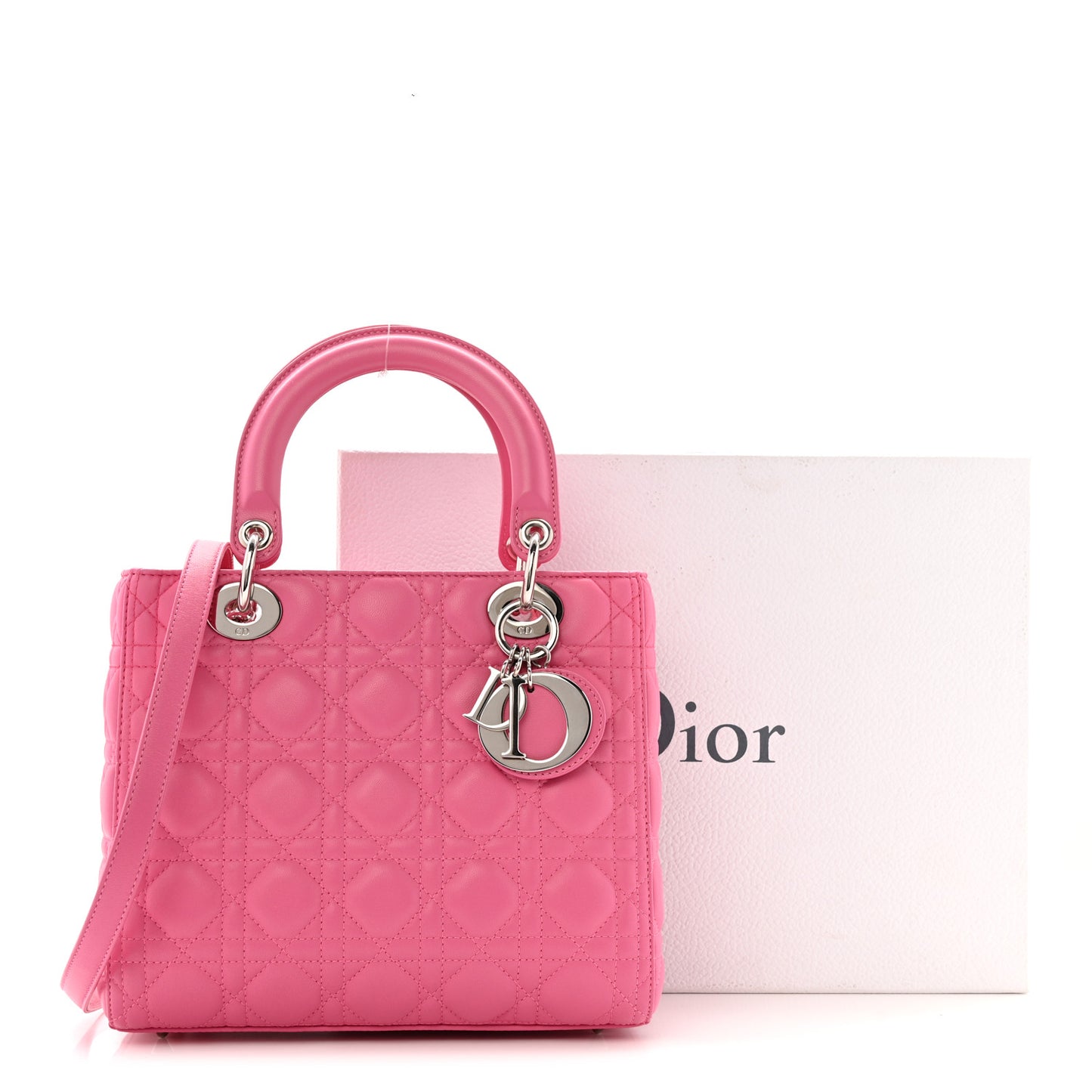 Lambskin Cannage Medium Lady Dior Fuchsia