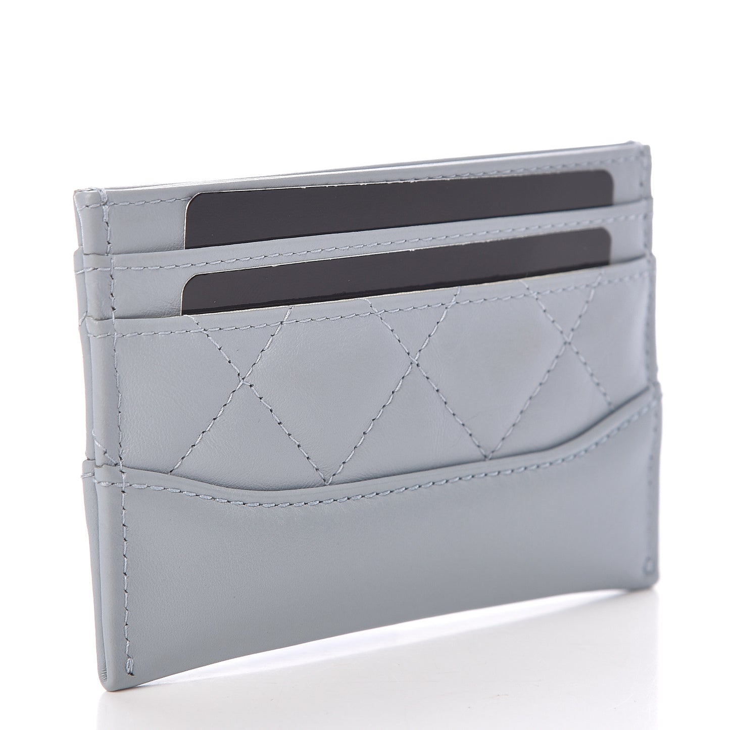 Aged Calfskin Quilted Gabrielle Card Holder Wallet Light Blue