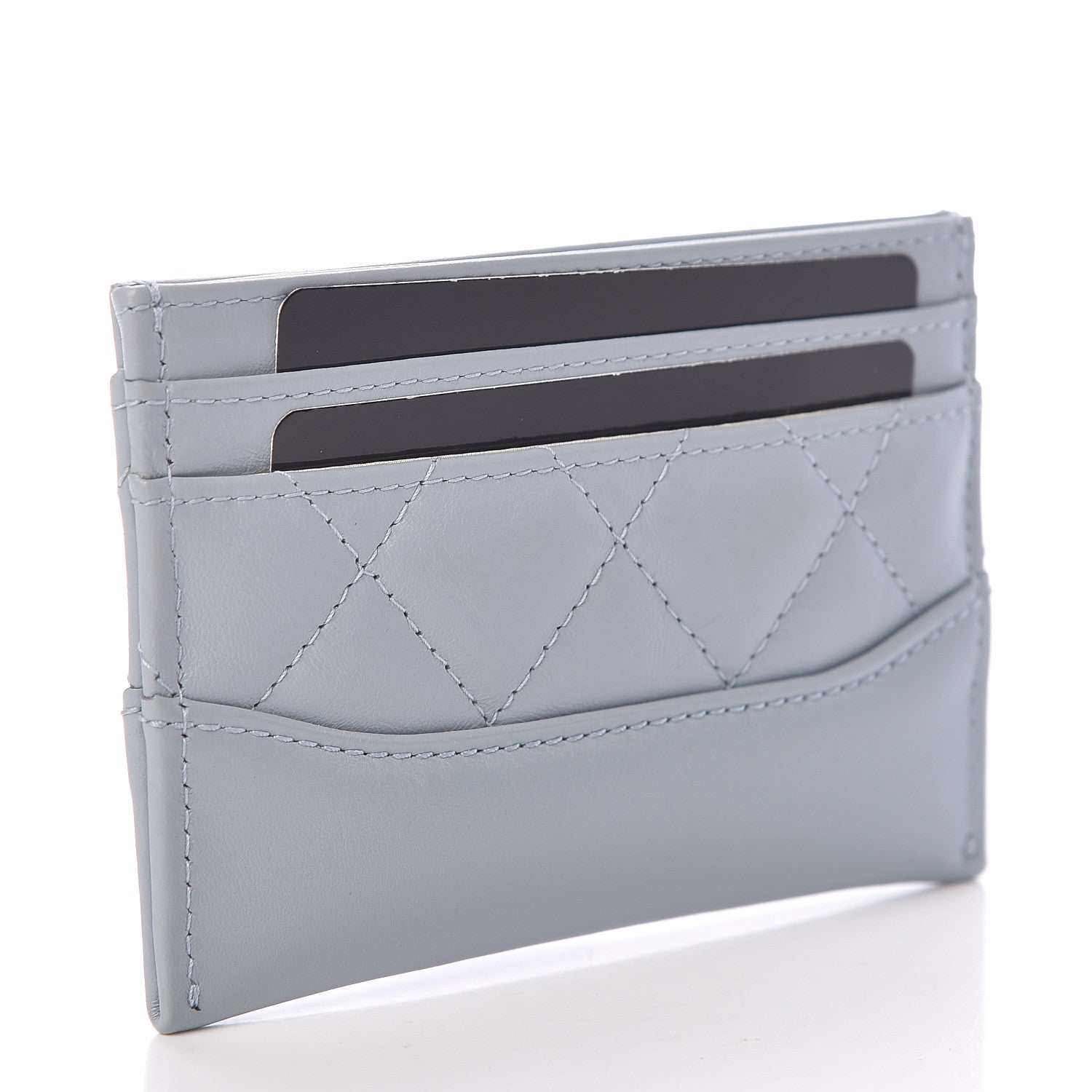 Chanel Aged Calfskin Quilted Gabrielle Card Holder Wallet Light Blue 3 of 9