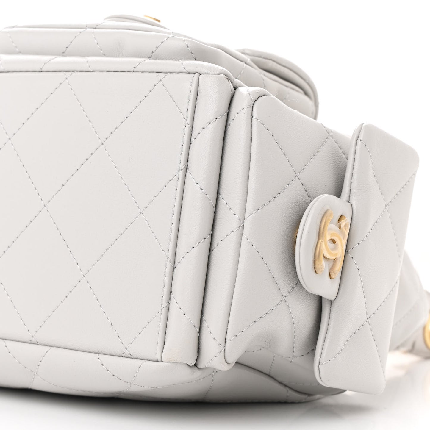 Shiny Lambskin Quilted Trendy Pockets Hobo Grey