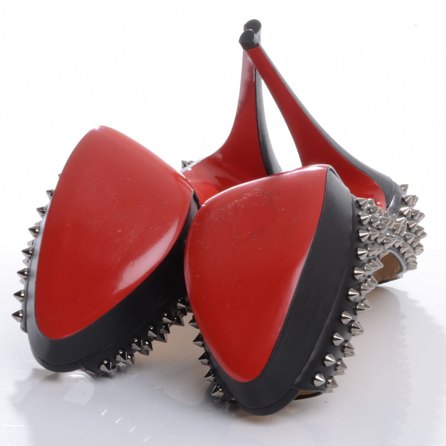 Calfskin Lady Peep Spikes VIP 150 Pumps 42 Black Silver