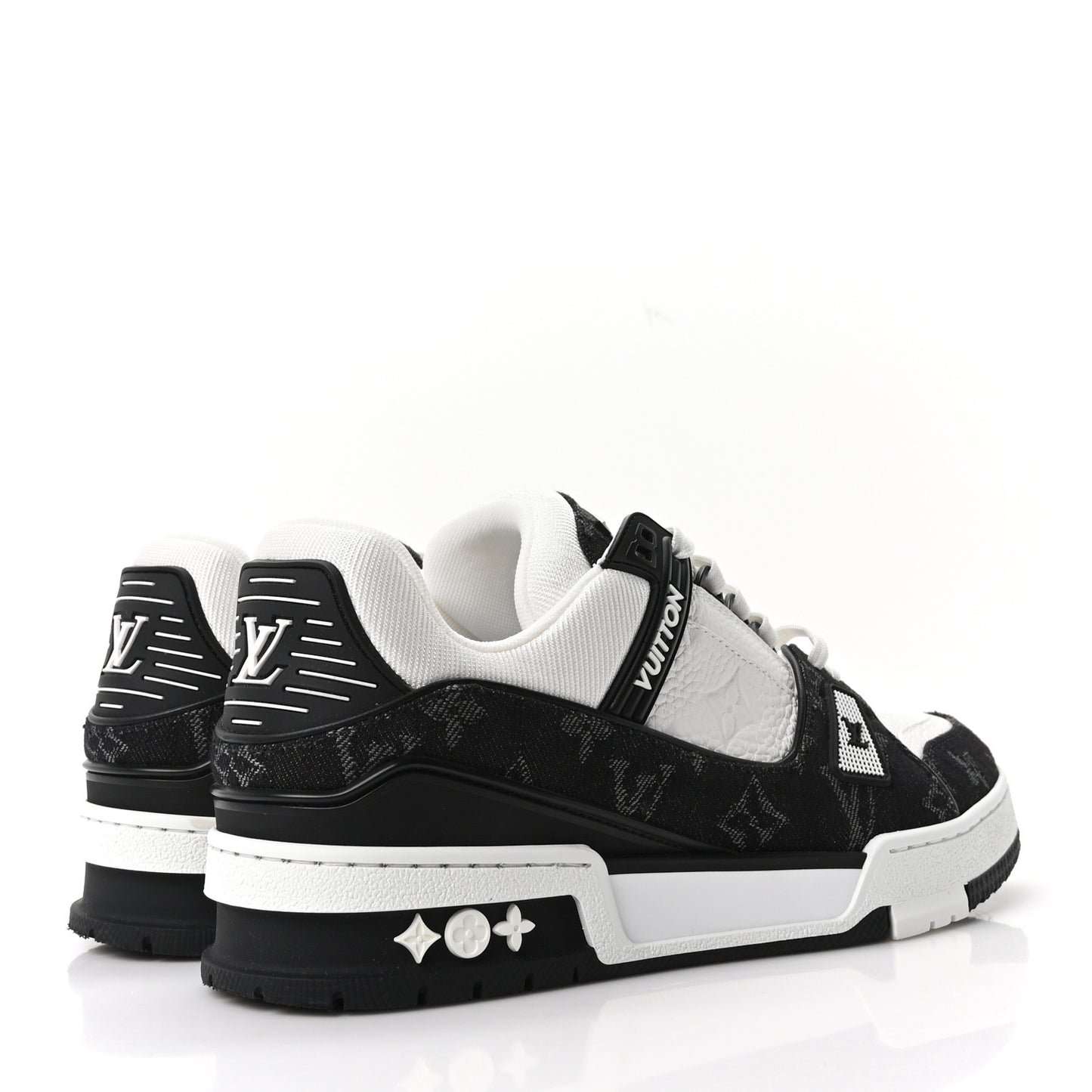 Calfskin Embossed Monogram Denim Womens LV Trainer Sneakers 38 Black