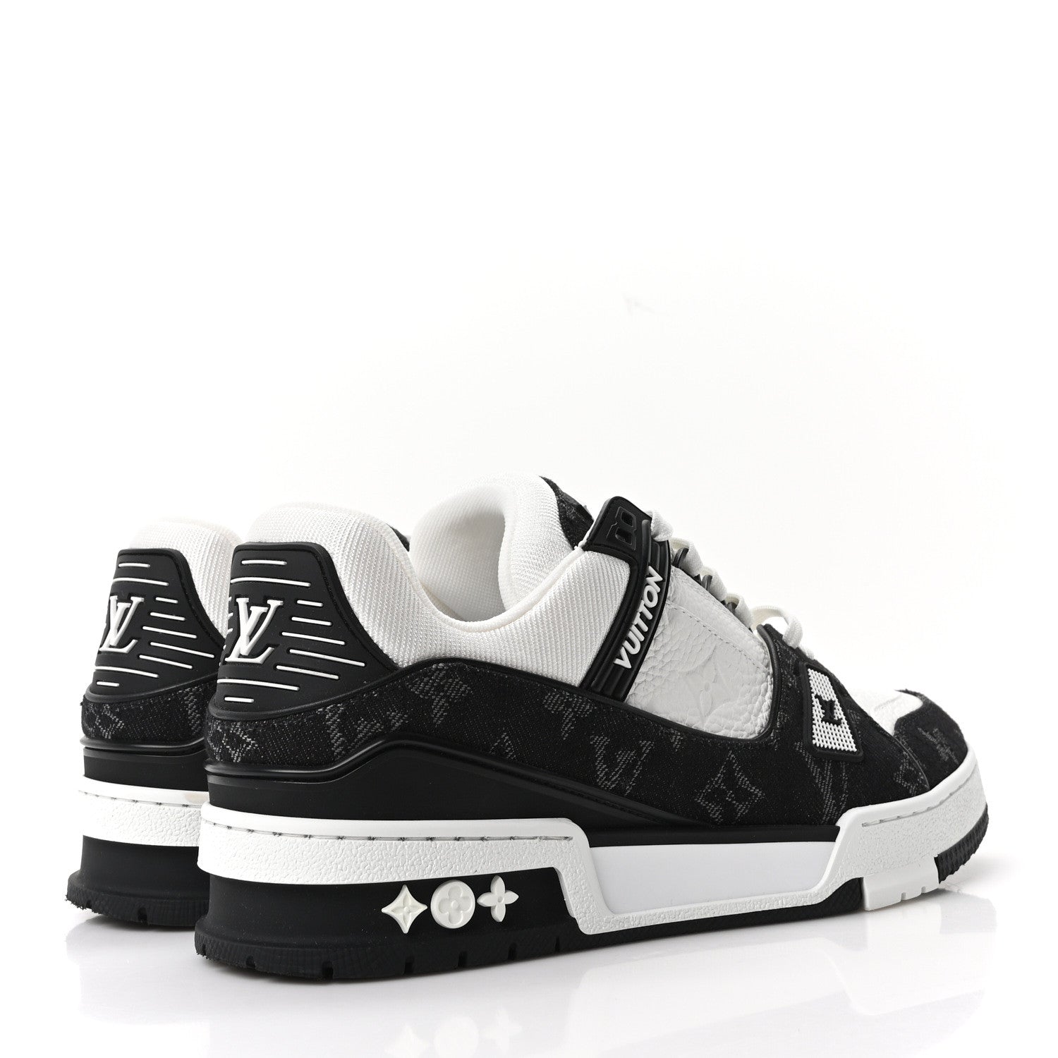 Louis Vuitton Calfskin Embossed Monogram Denim Womens LV Trainer Sneakers 38 Black 5 of 10
