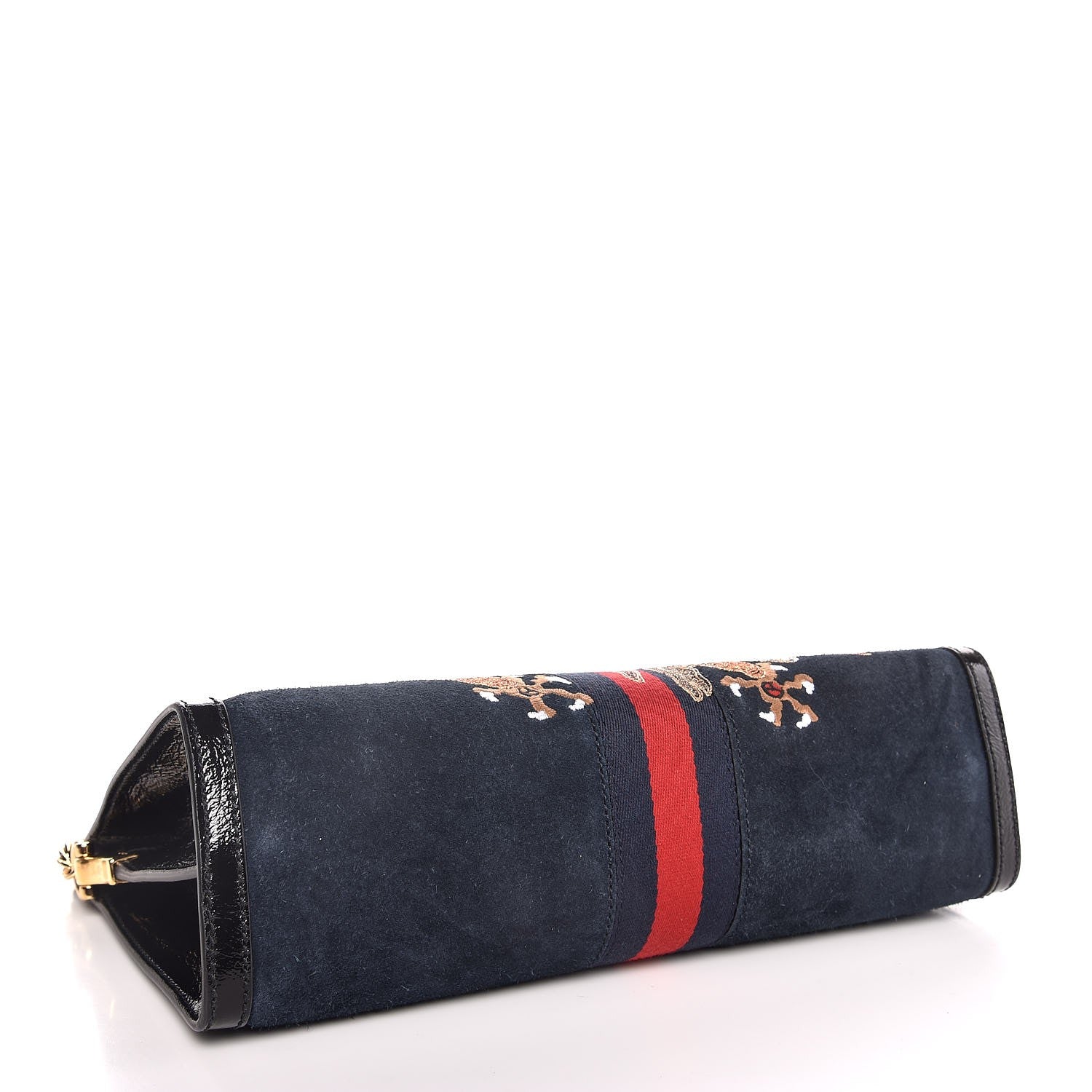 Gucci Suede Patent Web Dragon Embroidered Medium Ophidia Chain Shoulder Bag Blue Multicolor Black 4 of 7