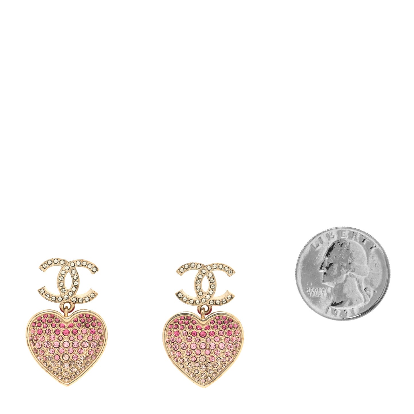 Crystal CC Resin Heart Drop Earrings Pink Gold