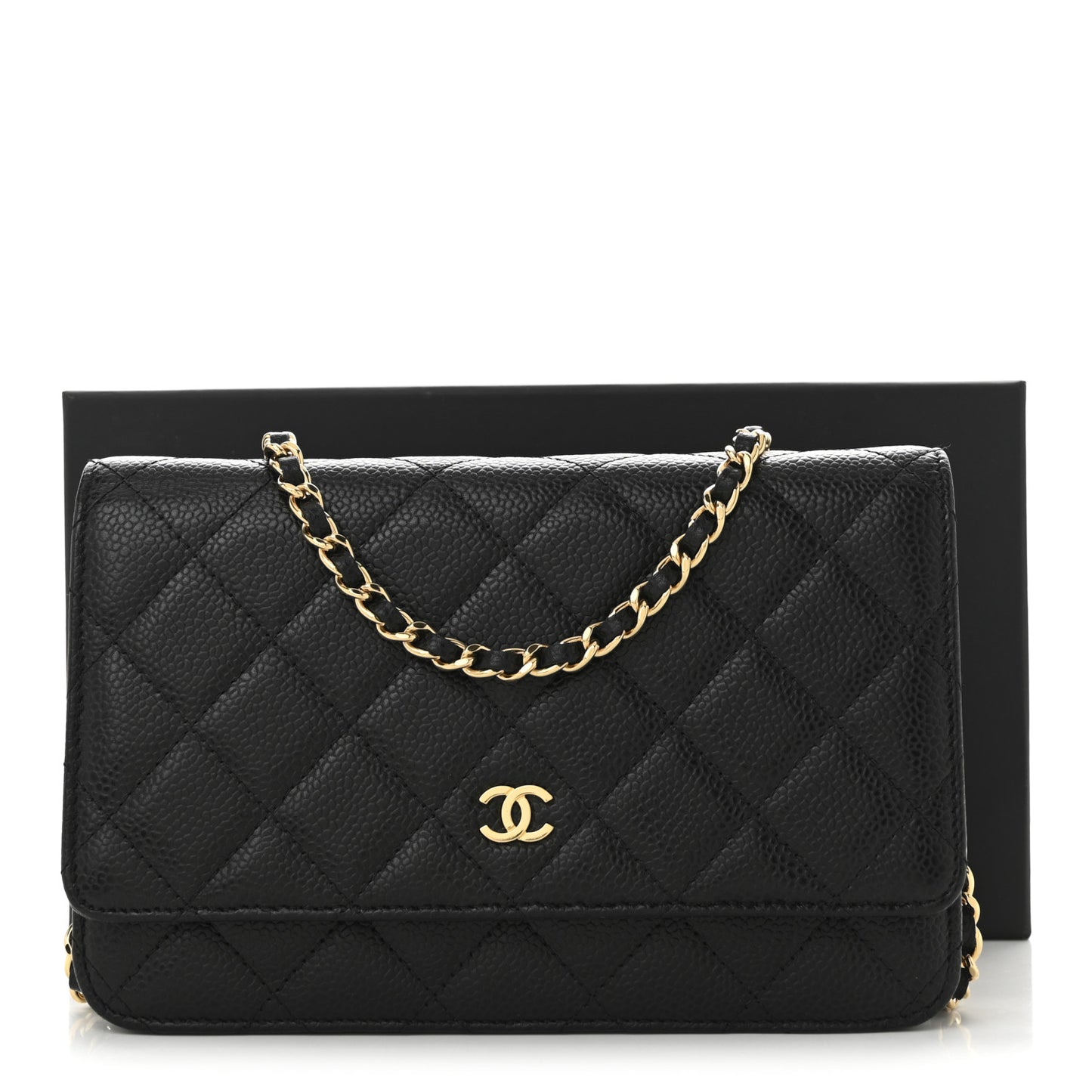 Caviar Quilted Wallet on Chain WOC Black