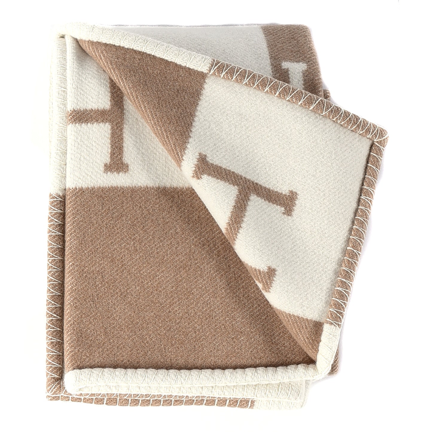 Wool Cashmere Avalon Baby Blanket Noisette Moyen White