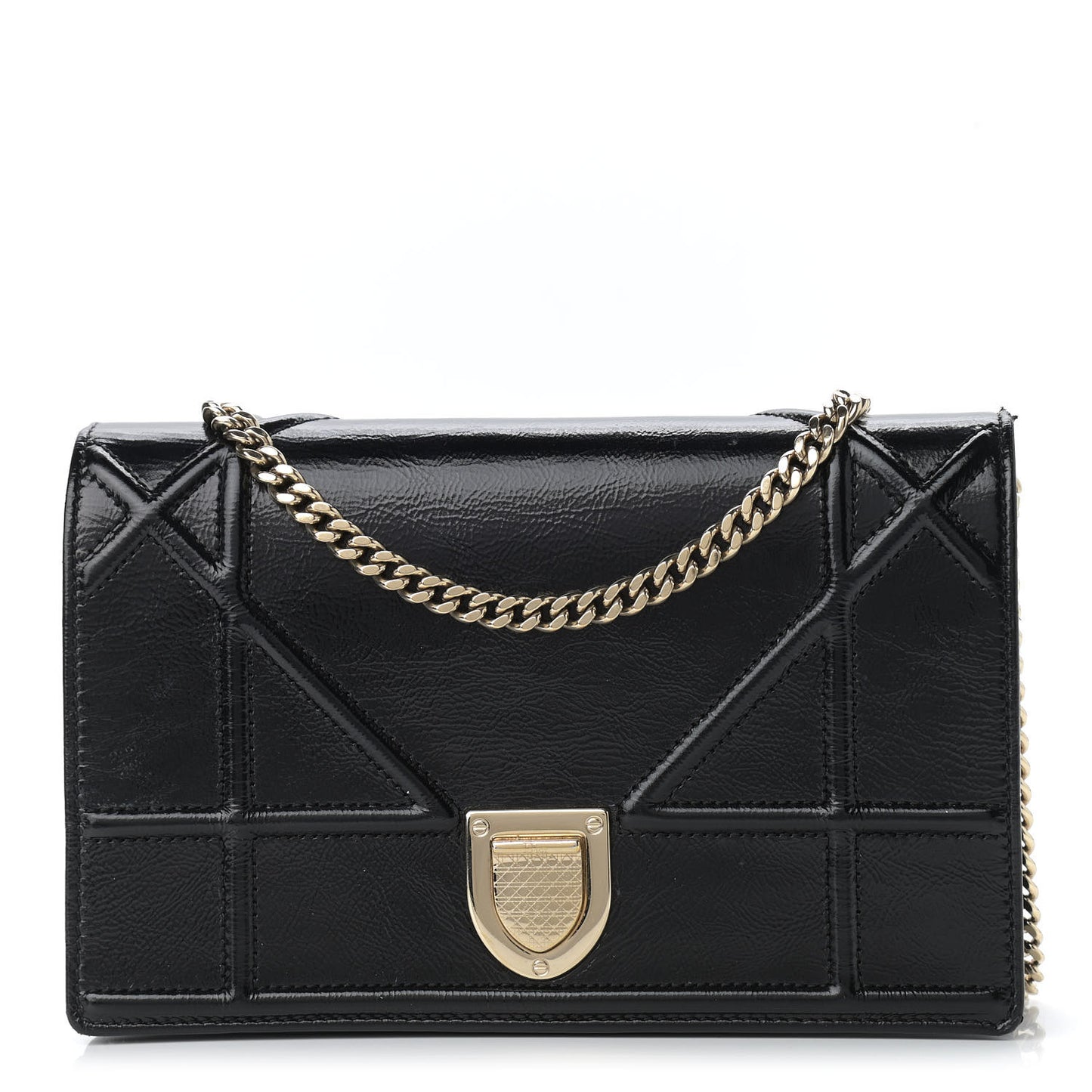 Crinkled Calfskin Diorama Wallet on Chain Pouch Black