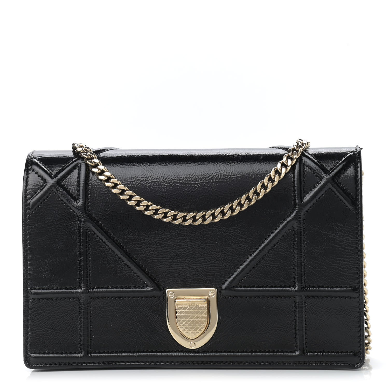 Christian Dior Crinkled Calfskin Diorama Wallet on Chain Pouch Black 1 of 11
