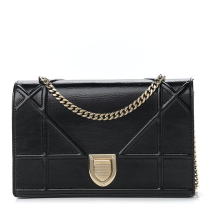 Christian Dior Crinkled Calfskin Diorama Wallet on Chain Pouch Black 1 of 11