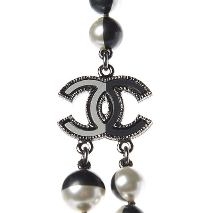 Chanel Pearl Bead CC Long Necklace Silver Grey 4 of 6