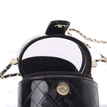 Chanel Patent Quilted Round Small Vanity With Chain Black 11 of 12