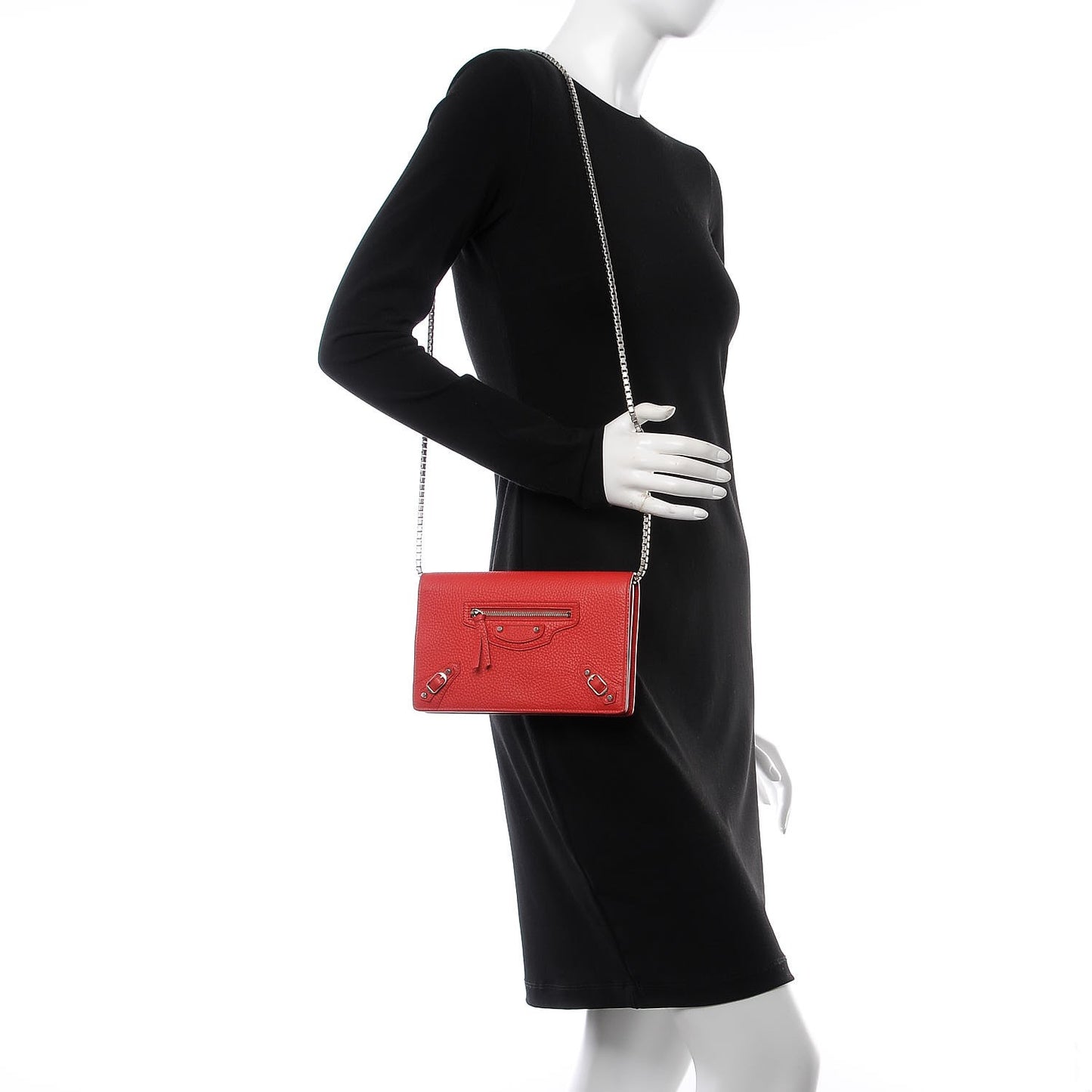 Vibrato Calfskin Classic Silver Hardware Wallet on Chain Rouge Cerise