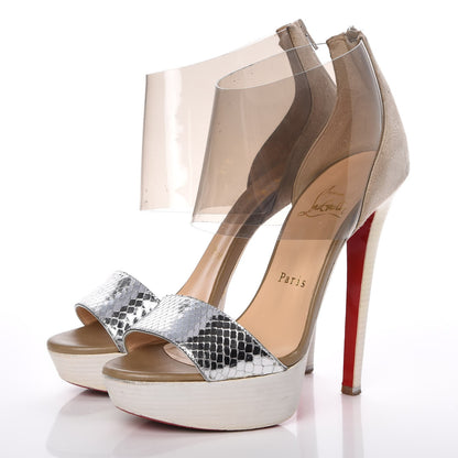 Christian Louboutin Metallic Snakeskin PVC Dufoura 140 Platform Sandals 35.5 Smoke 3 of 20