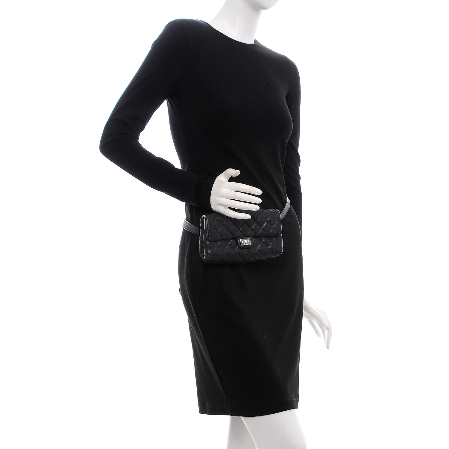 Chanel Grained Calfskin Quilted 2.55 Reissue Flap Belt Bag Clutch Black 2 of 8