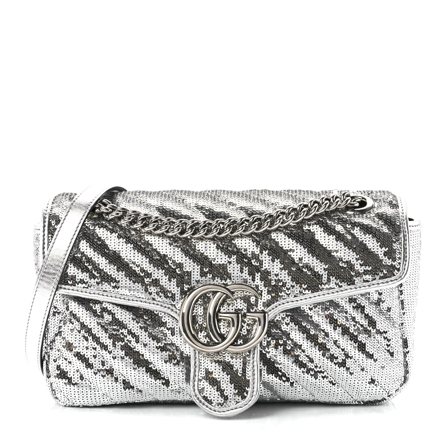 Sequin Matelasse Small GG Marmont Shoulder Bag Silver