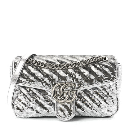 Gucci Sequin Matelasse Small GG Marmont Shoulder Bag Silver 1 of 12