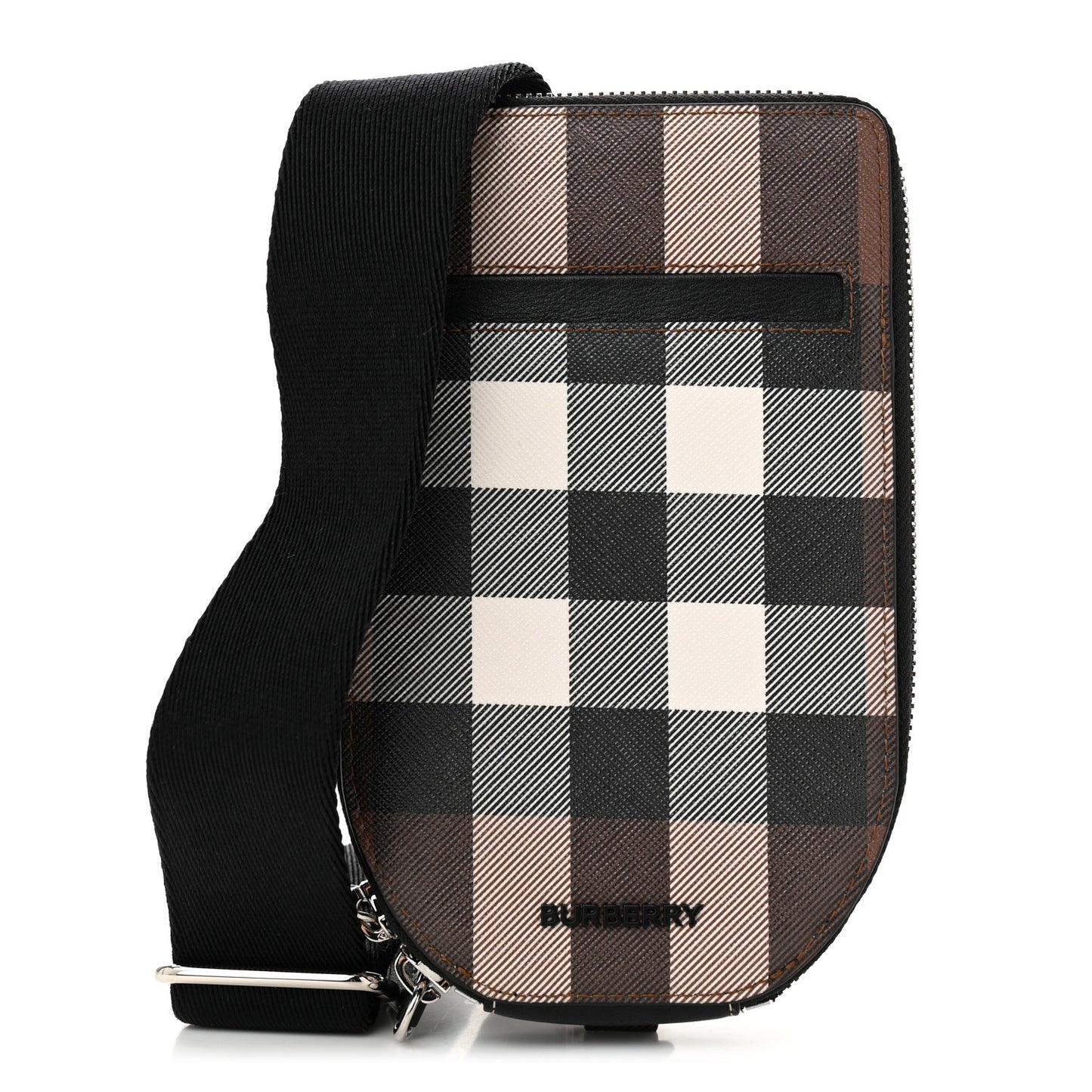 E-Canvas Check Phone Crossbody Bag Dark Birch Brown