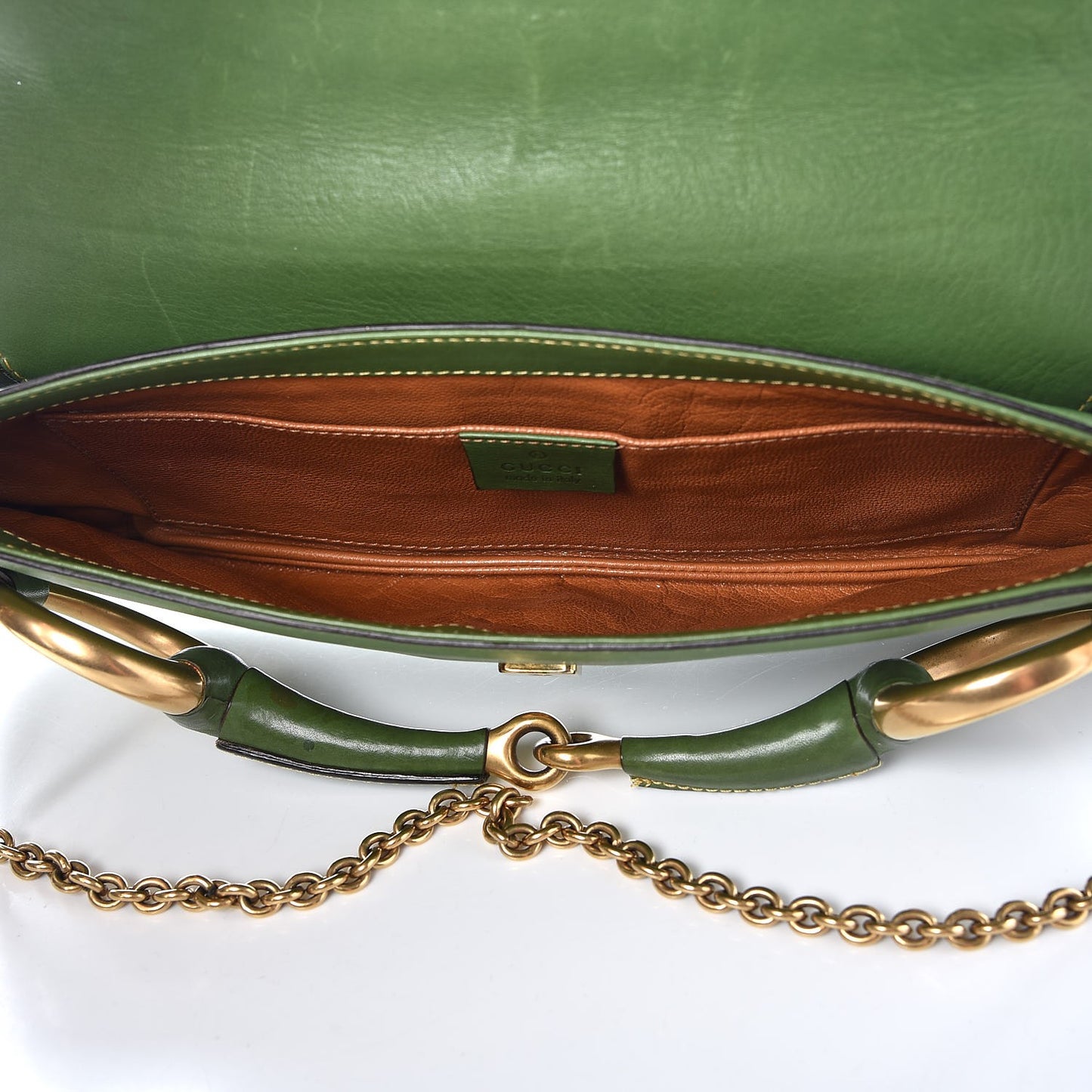 Calfskin Horsebit Chain Clutch Green