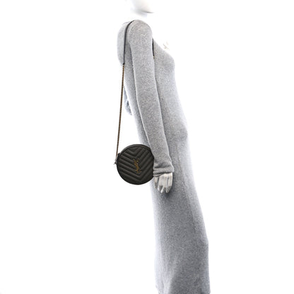 Saint Laurent Grain De Poudre Matelasse Chevron Quilted Round Vinyle Camera Bag Pebble 2 of 9