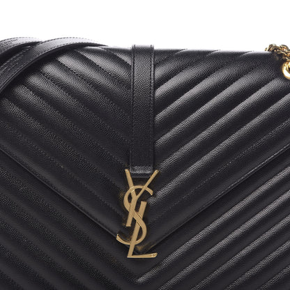 Saint Laurent Grain De Poudre Matelasse Chevron Large Monogram Satchel Black 9 of 9