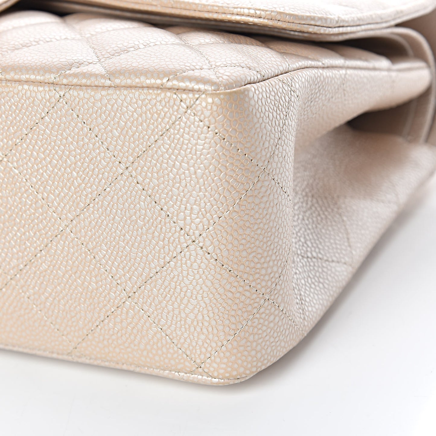Pearly Caviar Quilted Jumbo Double Flap Light Beige