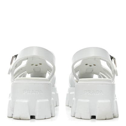 Prada Foam Rubber Metal Triangle Logo Monolith 55mm Cage Sandals 40 White 4 of 12