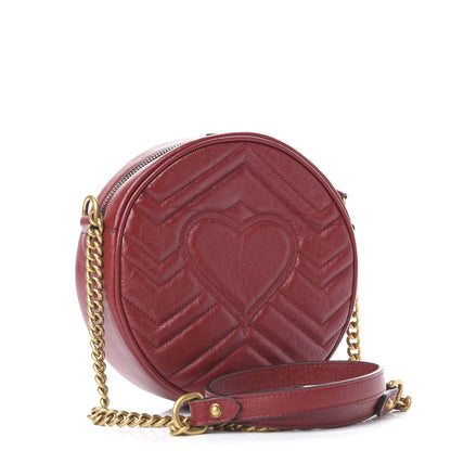 Gucci Glazed Calfskin Matelasse Heart Mini GG Marmont Round Shoulder Bag Romantic Cerise 2 of 9