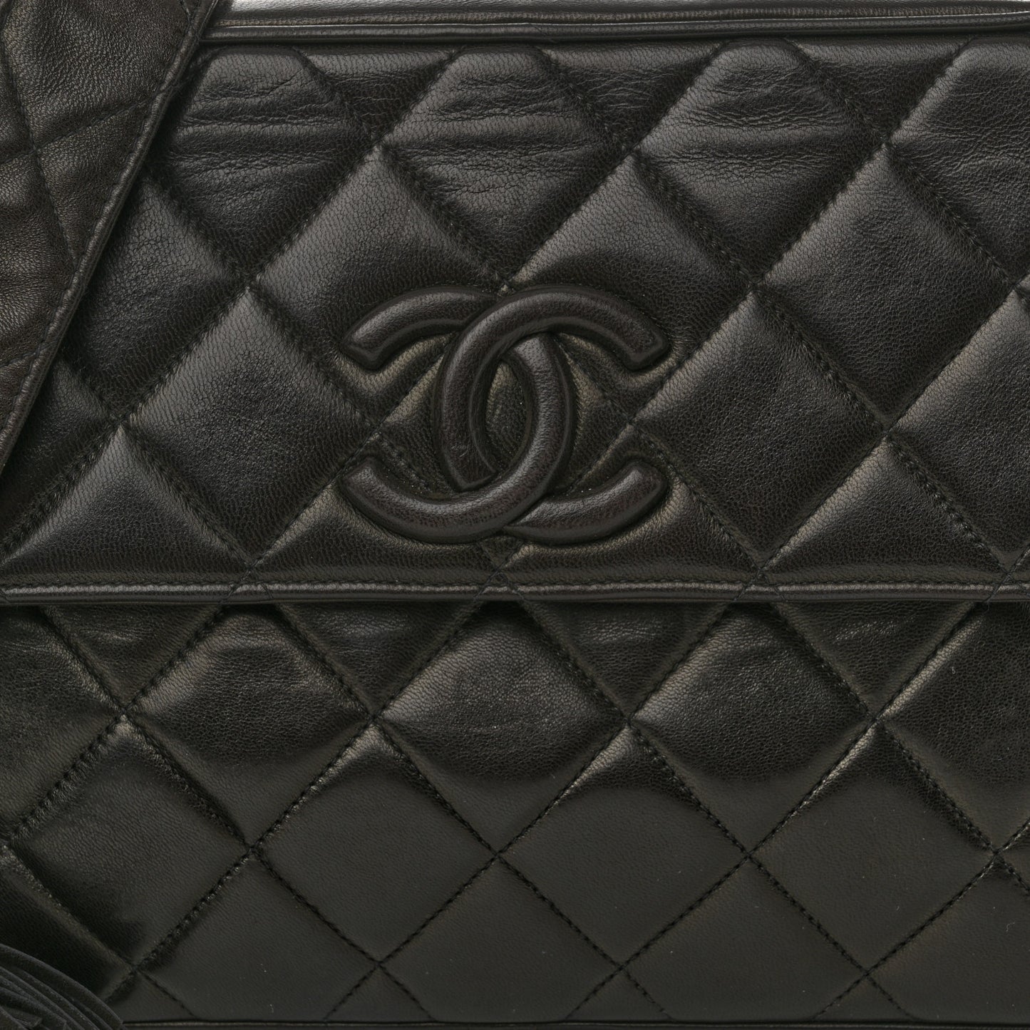 Lambskin Quilted Tassel Flap Camera Case Black