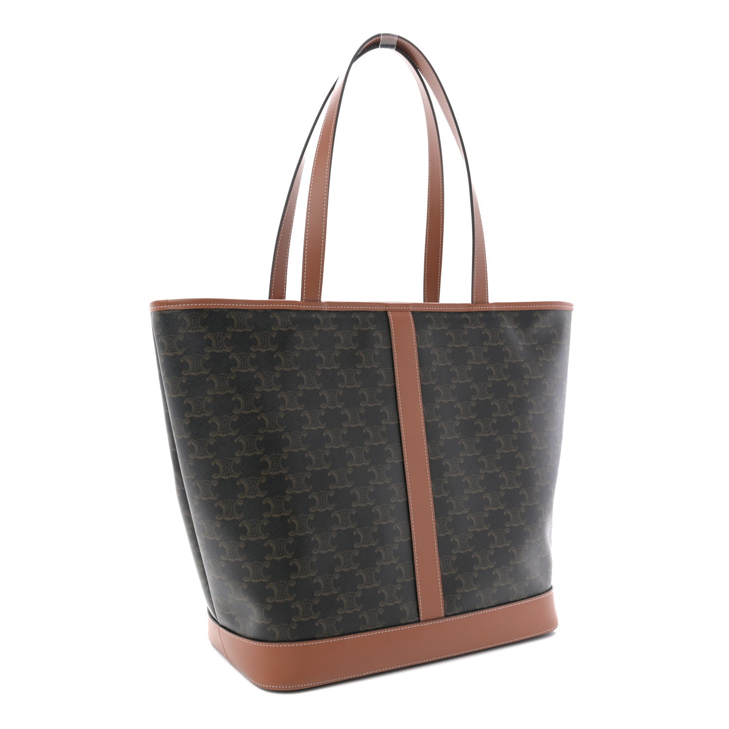 CELINE セリーヌ カバ Celine Triomphe Canvas Calfskin Medium Cabas Bag Tan 1817709