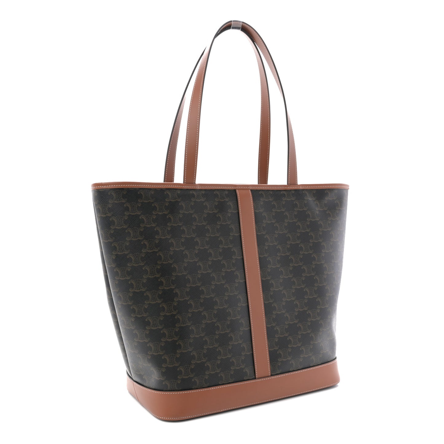 Triomphe Canvas Calfskin Medium Cabas Bag Tan