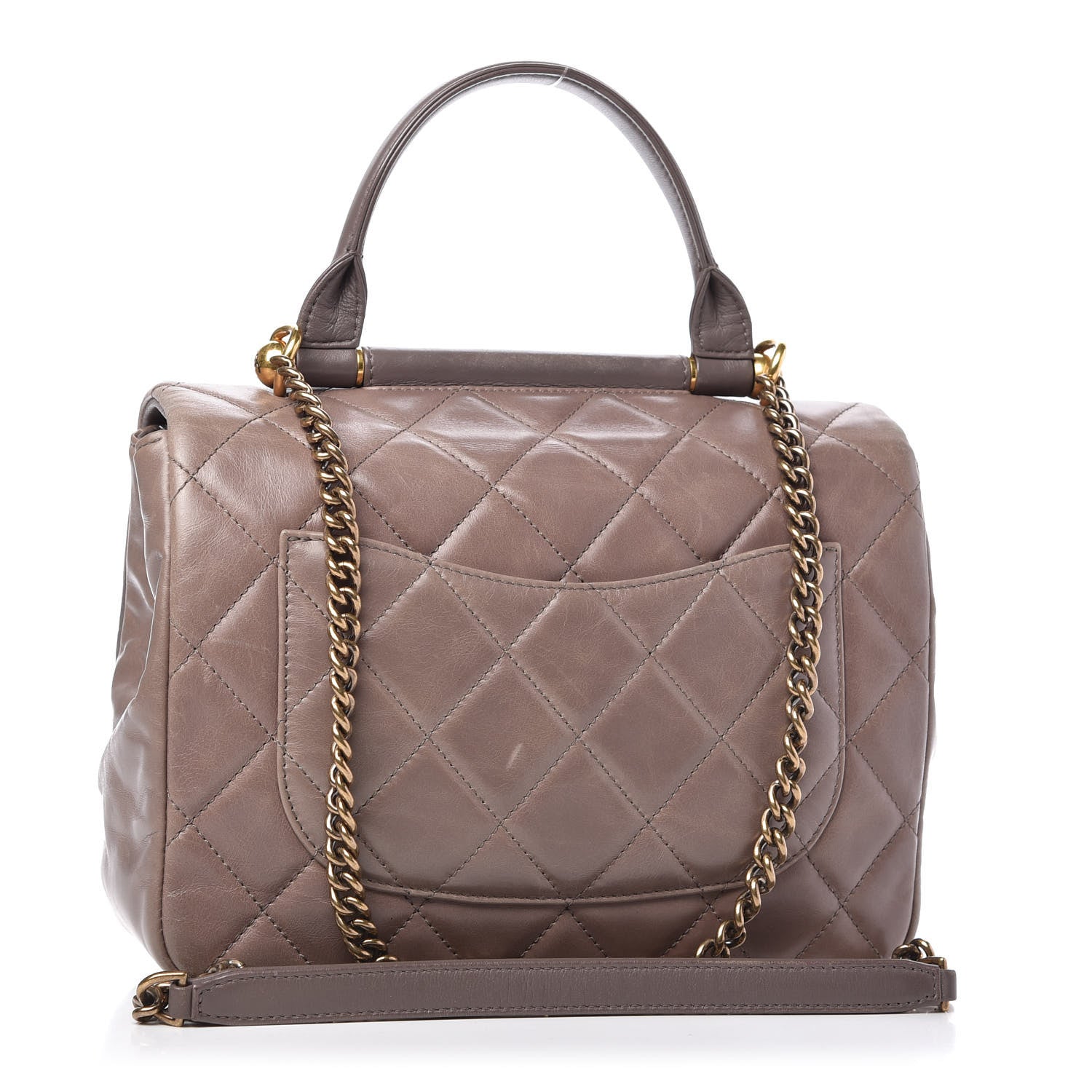 Chanel Glazed Calfskin Quilted Medium Gold Bar Top Handle Flap Dark Grey 3 of 10