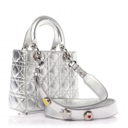 Christian Dior Metallic Grained Calfskin Cannage Small Lucky Badges My Lady Dior Silver 3 of 9