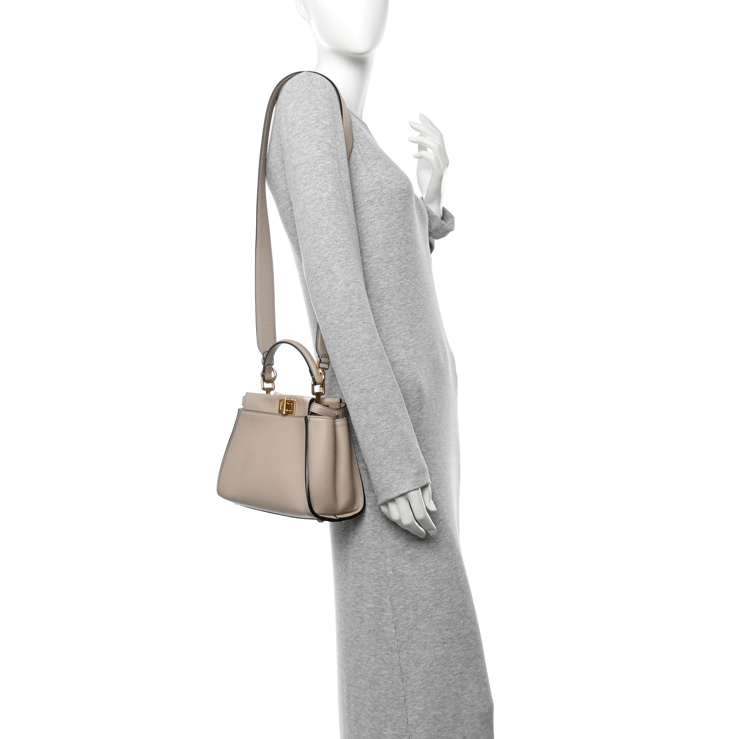 Fendi Vitello Seta Canvas FF Embroidered Mini Peekaboo Iconic Satchel Nuvola 2 of 11